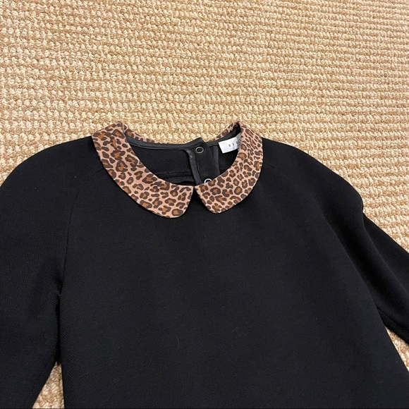 Sandro Black Dress with Leopard Peter Pan Collar 1 - Picture 3 of 7